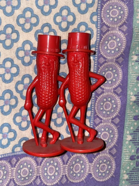 Vintage Planters Peanuts Mr. Peanut Red Salt & Pepper Shakers 3" Plastic