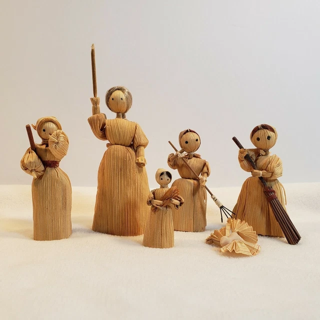 VINTAGE CORN HUSK Dolls 5 Piece Collectable Folk Art 19.84 PicClick