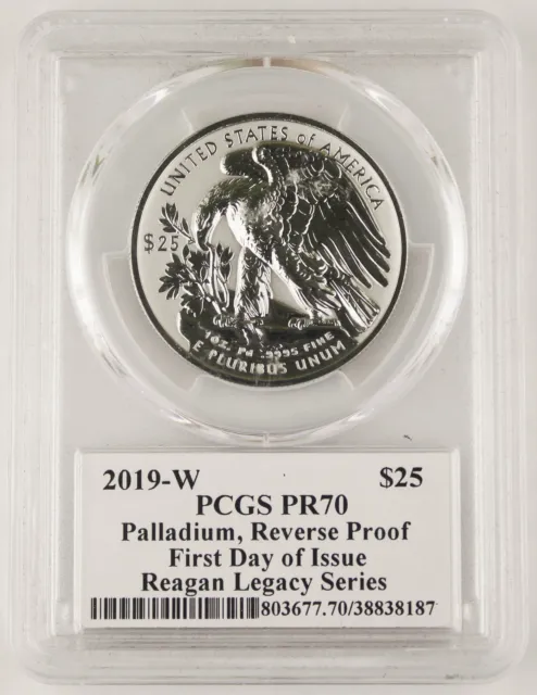 2019 W $25 Eagle 1 Oz Palladium Eagle Reverse Proof Coin PCGS PR70 FDOI Reagan