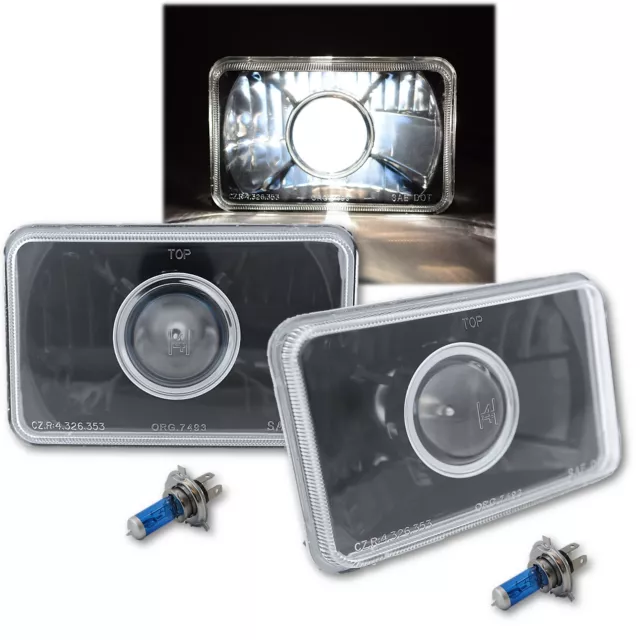 4X6" Black Projector Crystal Clear Glass Halogen Headlight Lamp Light Bulb Pair