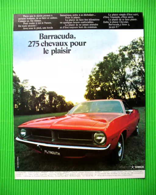 Plymouth Barracuda 275 Horse Press Release For Fun Ad 1973