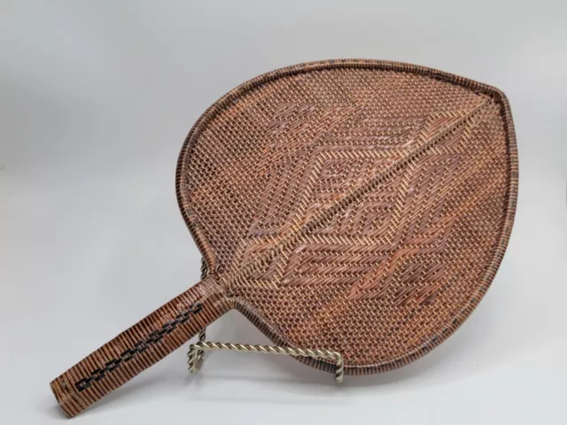 Yan Lipao Tai Tailand Handcrafted Woven Hand Fan Fine Detail Work 11.25" Tall