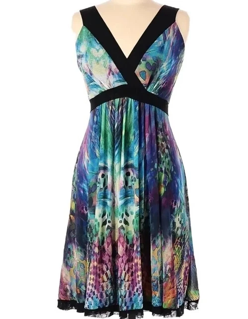 Elena Kattan S Fit & Flair Sleeveless Abstract Floral Flowing Midi Dress Nwot