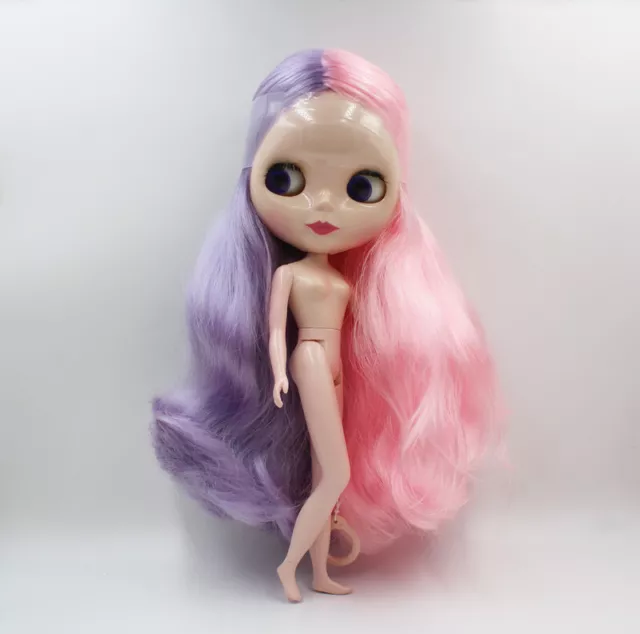 12" Neo Blythe Doll from Factory Nude Doll Pink&Purple mix long hair