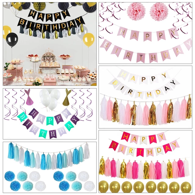 Décoration Anniversaire Fille - Guirlande Joyeux Anniversaire, Ballons Pastel, Fanions