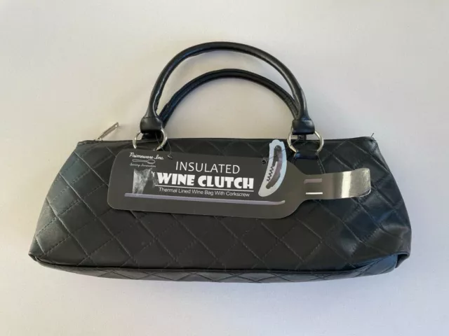 Primeware Insulated Black Wine Clutch Handbag Thermal Lined Bag with Corkscrew