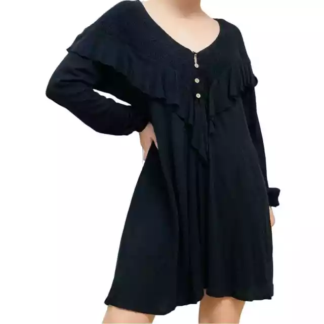 Free People Dress Mini Black Long Sleeve Ruffle Gothic Oversized Extra Small