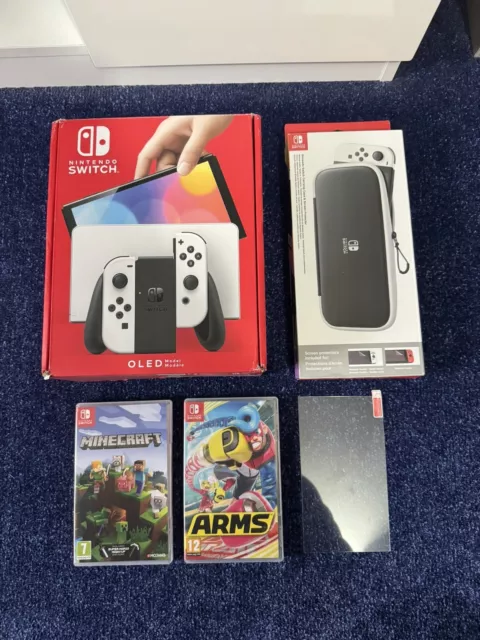 Nintendo Switch OLED White Console with Minecraft Game Bundle 