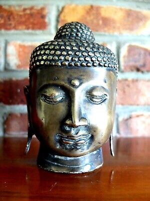 Vintage Buddha Head Statue   Bronze Tibet Thailand