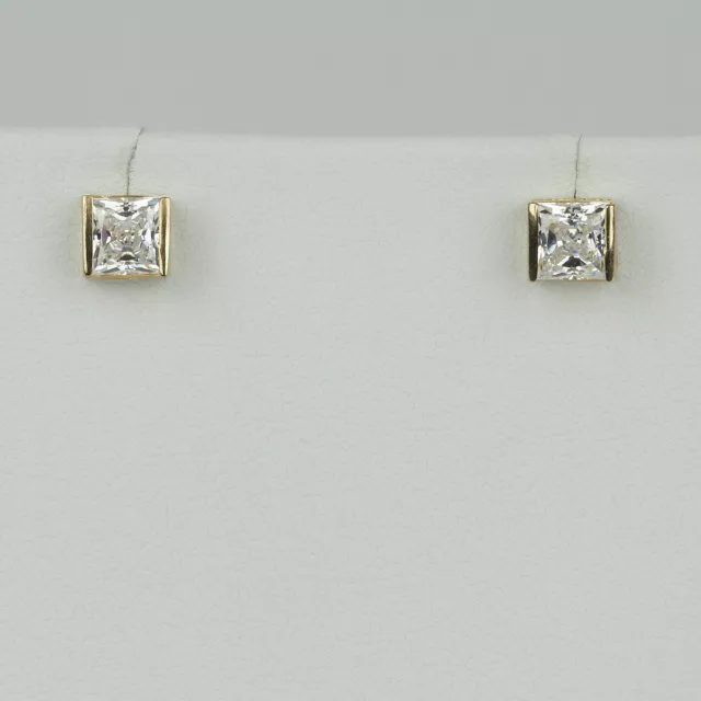 14k Yellow Gold, Princess-Cut Cubic Zirconia Womens Stud Earrings