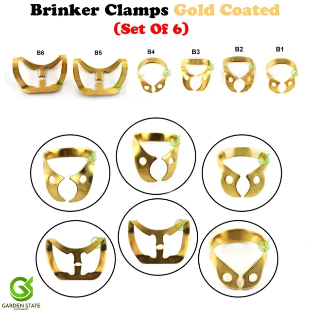 Dental Brinker Clamp Rubber Dam Bicuspids Tissue Retractor Set Of 6 Gold Version