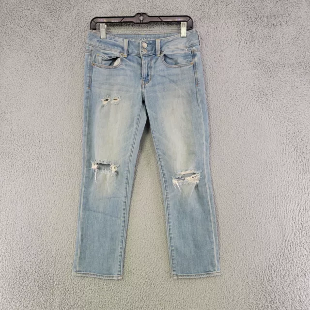 American Eagle Jeans Womens 4 Blue Artist Crop Stretch Distressed Light Wash