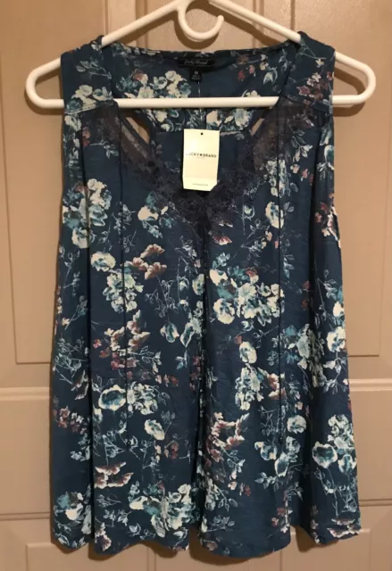 Lucky Brand Women's Tank Top Shirt Blue Floral M NWT