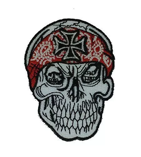 Fiery Skull Embroidered Patch, Biker Patches, Size: 2.5 x 3.9