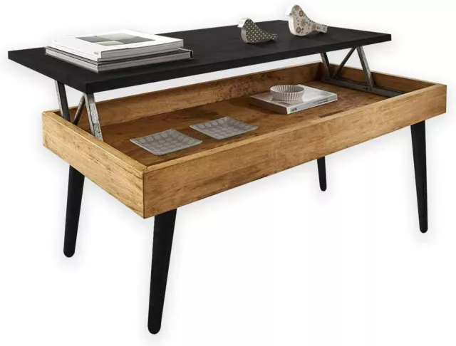 Mesa de centro elevable con cajón, estilo escandinavo, madera maciza