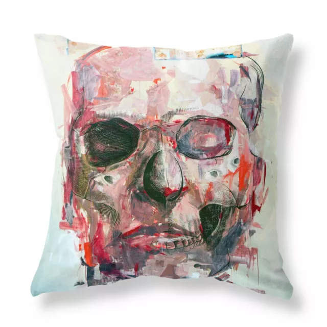 Abstract Skull Face Modern FILLED CUSHION Zip Designer Ivory