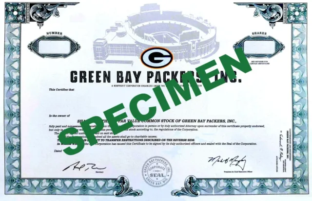 🔴 PERSONALIZED Green Bay Packers, Inc. Stock Certificate Novelty on Parchment🔴