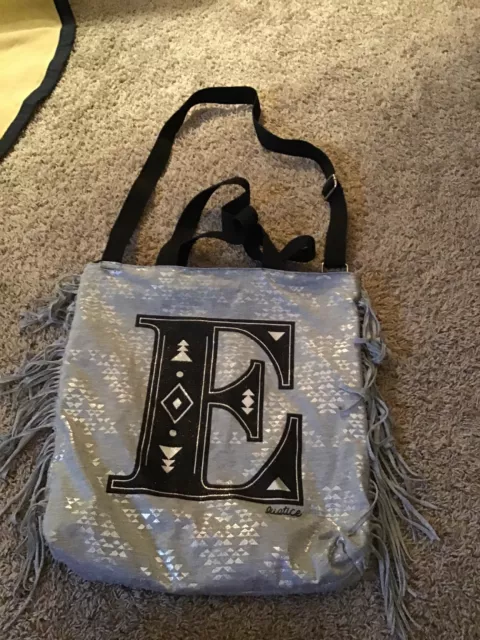 Girls Justice USED Gray Fringe Bag With Letter E