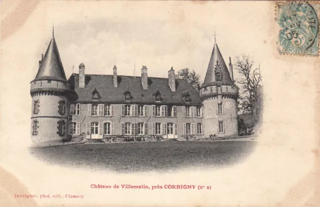 Carte postale ancienne NIEVRE CORBIGNY château de Villemolin timbrée 1905