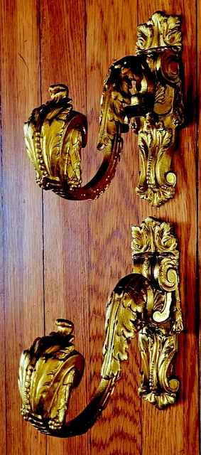 Elegant Pair Antique French Gilded Metal Curtain Tie / Hold Backs 19th Century.
