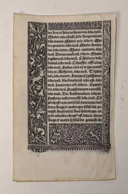 Antique 15thC Illuminated Text Page “Book Of Hours” Pigouchet / Vostre Vellum