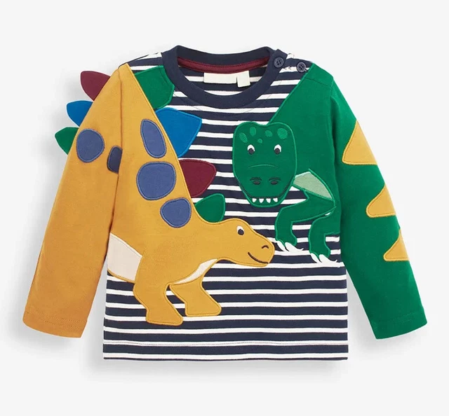 BNWT Jojo Maman Bebe Boys Long Sleeve Dinosaur Appliqué Top Size 3-4 Years