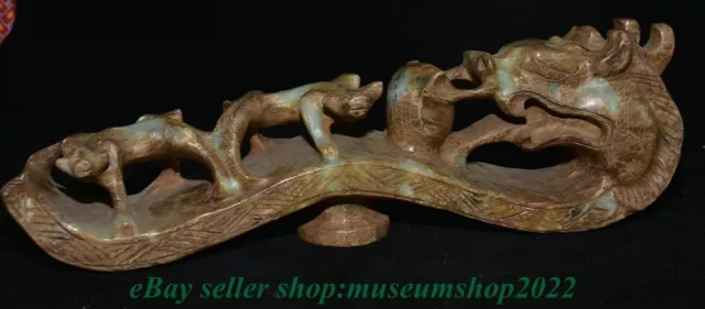 14" Old Chinese Xiu Jade Carved Dragon Hook Gou Statue Sculpture