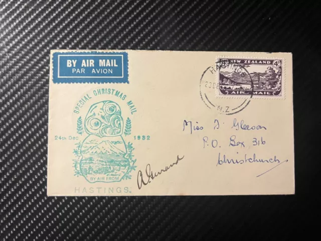 1932 New Zealand Special Christmas Airmail Cover Hastings to Christchurch NZ