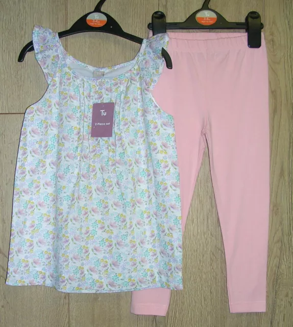 TU bnwt Girls Pink Leggings Floral Dress Tunic Top Set Outfit Age 3-4 104cm NEW