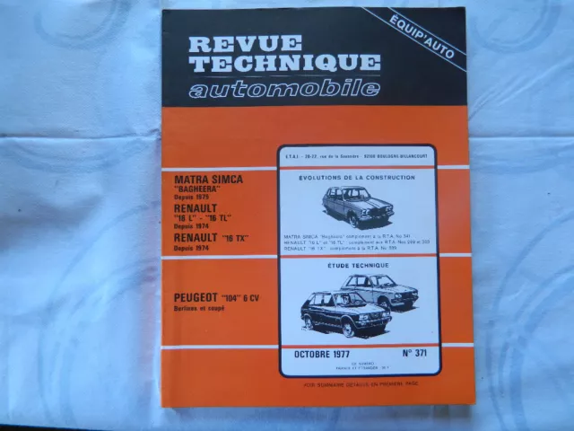 RTA  revue technique automobile etat comme neuf PEUGEOT 104 6CV  n  371