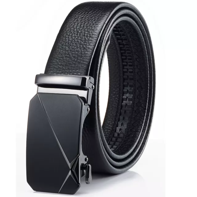 Mens Genuine Leather Belt Removable Ratchet Black Belts For Men Elegant Gift Box