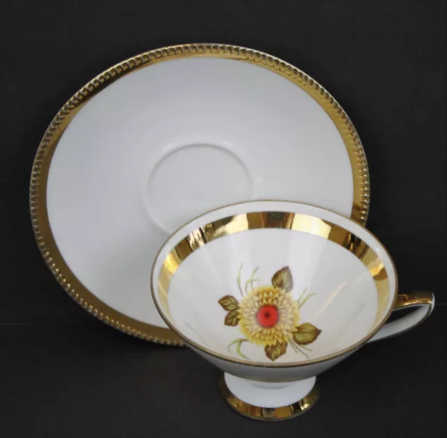 Vintage Winterling Roslau Bavaria Teacup & Saucer Footed Gold Rim Yellow Flower
