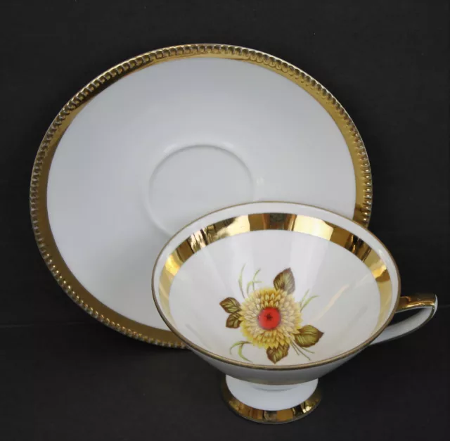 Vintage Winterling Roslau Bavaria Teacup & Saucer Footed Gold Rim Yellow Flower Vintage Winterling Roslau Bavaria Teacup & Saucer Footed Gold Rim Yellow Flower