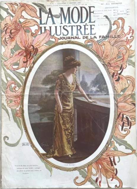 La Mode Illustrée n° 1 du 2 Janvier 1910 journal de la Famille Couture Chapeau