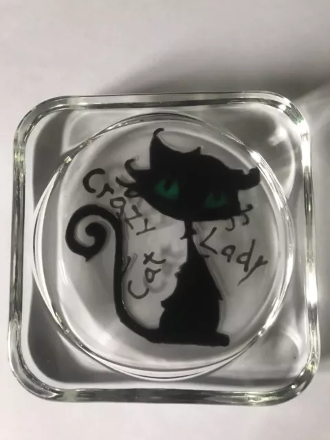 Crazy Cat Lady grünäugig gotischer Stil schwarze Katze handbemalt großes Weinglas
