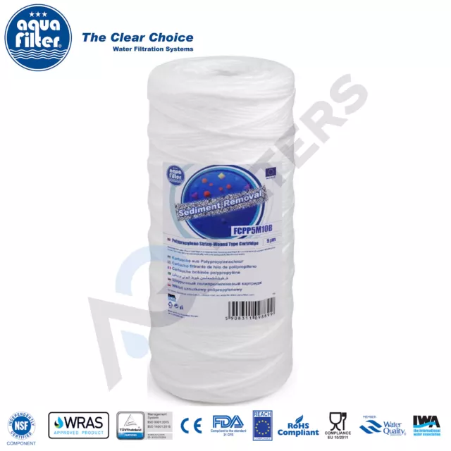 5 Micron Yarn String Wound Sediment Water Filter 10" x 4.5" Aquafilter Big Blue