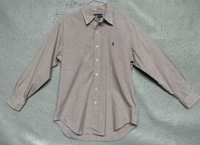 Polo Ralp Lauren Button Up Brown Chekered Mens Medium Classic Fit Shirt 15 1/2