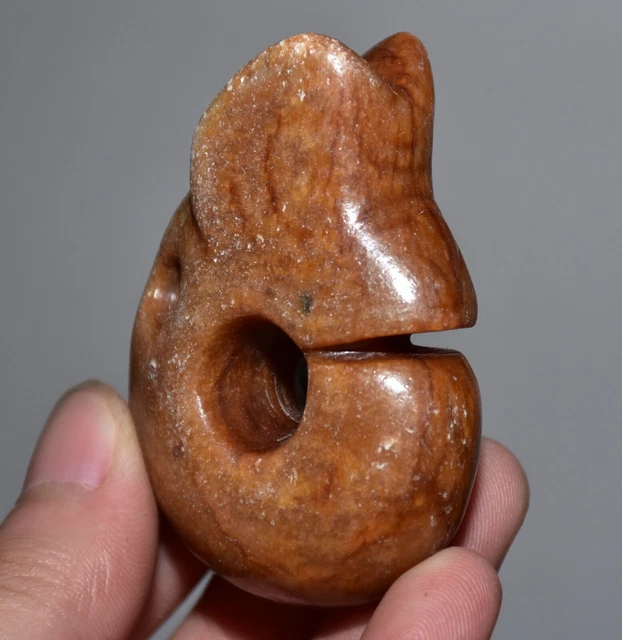 2.2" Old Chinese Hongshan Culture Jade Carved Yu Pig Dragon Statue Pendant 2