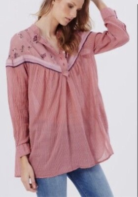 Free People Hearts and Colors Pink Floral Tunic Top / Blouse Size S