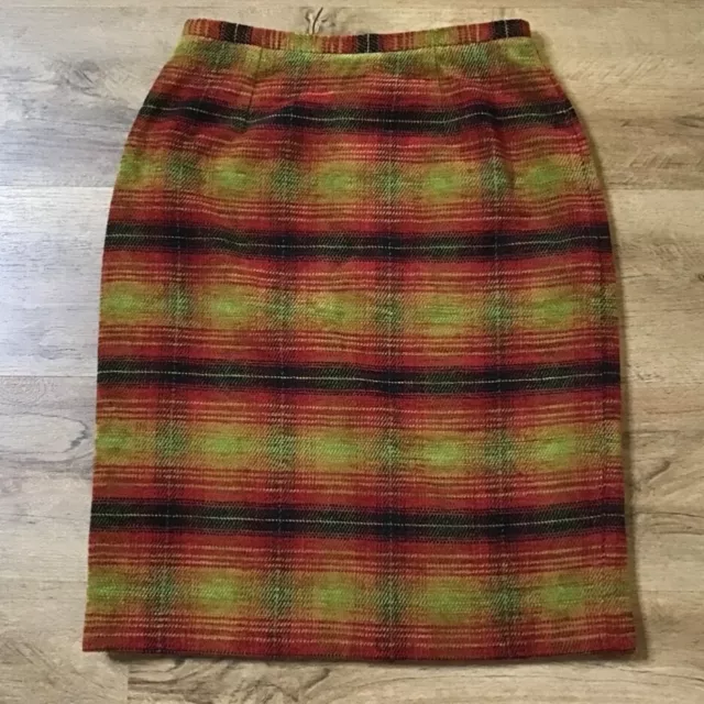 Sandra King Skirt Size 4 Plaid Pencil Red Green Holiday Preppy Work Retro Fall