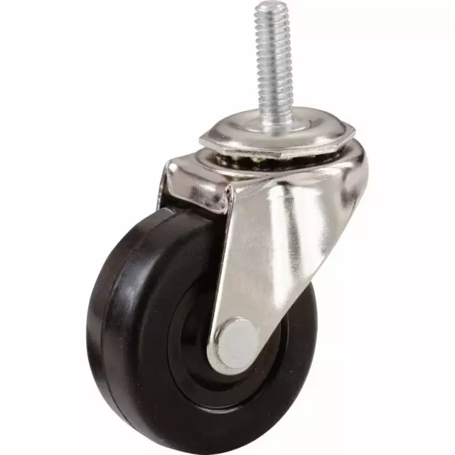 2 In. Black Soft Rubber and Steel Swivel Threaded Stem Caster with 80 Lb. Load R
