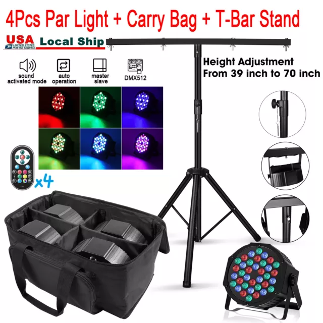 1-8Pack 36 LED RGB Stage Lighting PAR Light DMX Beam Party DJ Disco Lights w/Bag