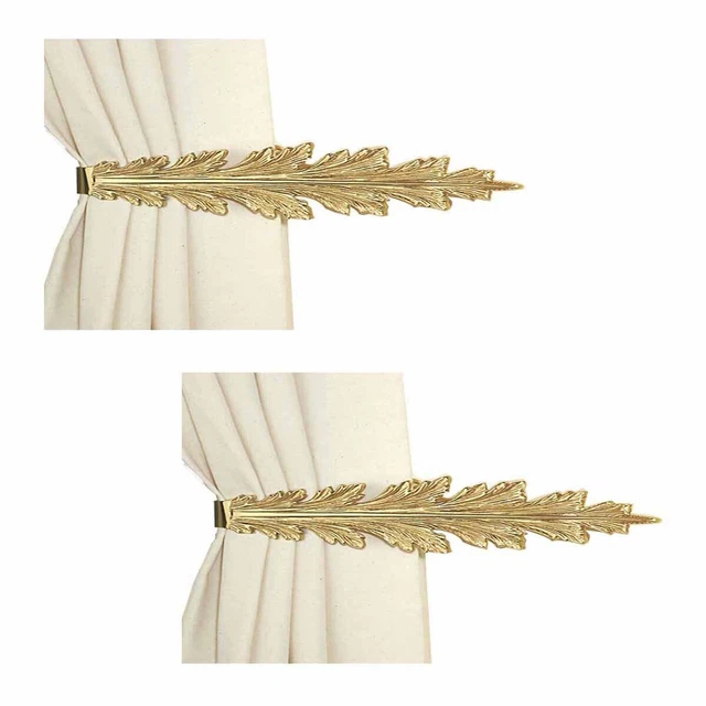 2 Vintage Pair Curtain Tie Back Holder Fern Leaf Bright Brass | Renovator's Sup