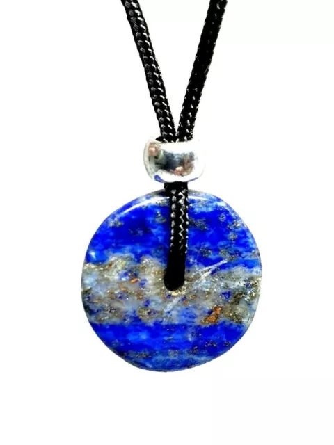 Lapis Lazuli Necklace Donut Disc Pendant Small Crystal Protection Gemstone Cord