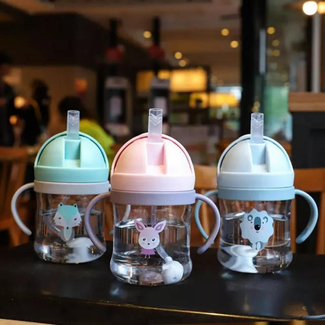 Cartoon Infant Straw Cup Anti-choke Baby Handles Water Bottle Plastic Resistance