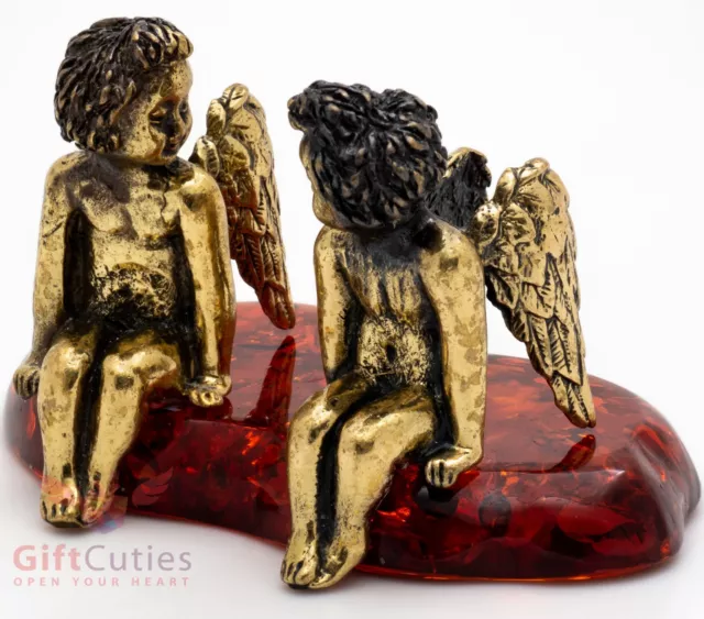Solid Brass Amber Figurine of couple Angels talking IronWork