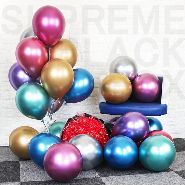METALLIC BALLOONS METAL Chrome Shiny Latex Happy Birthday Wedding Party