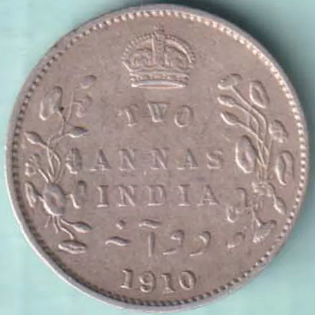 Britisch-Indien 1910 König Edward Vii. Zwei Annas Seltene Silbermünze In...