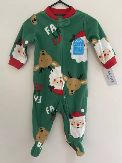 Carters Baby Boys Cozy Fleece 2-Way Zip Holiday Christmas Sleep & Play Green 6 M