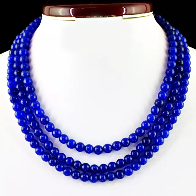 486.50 Cts Earth Mined 3 Line Round Shaped Rich Blue Sapphire Beads Necklace